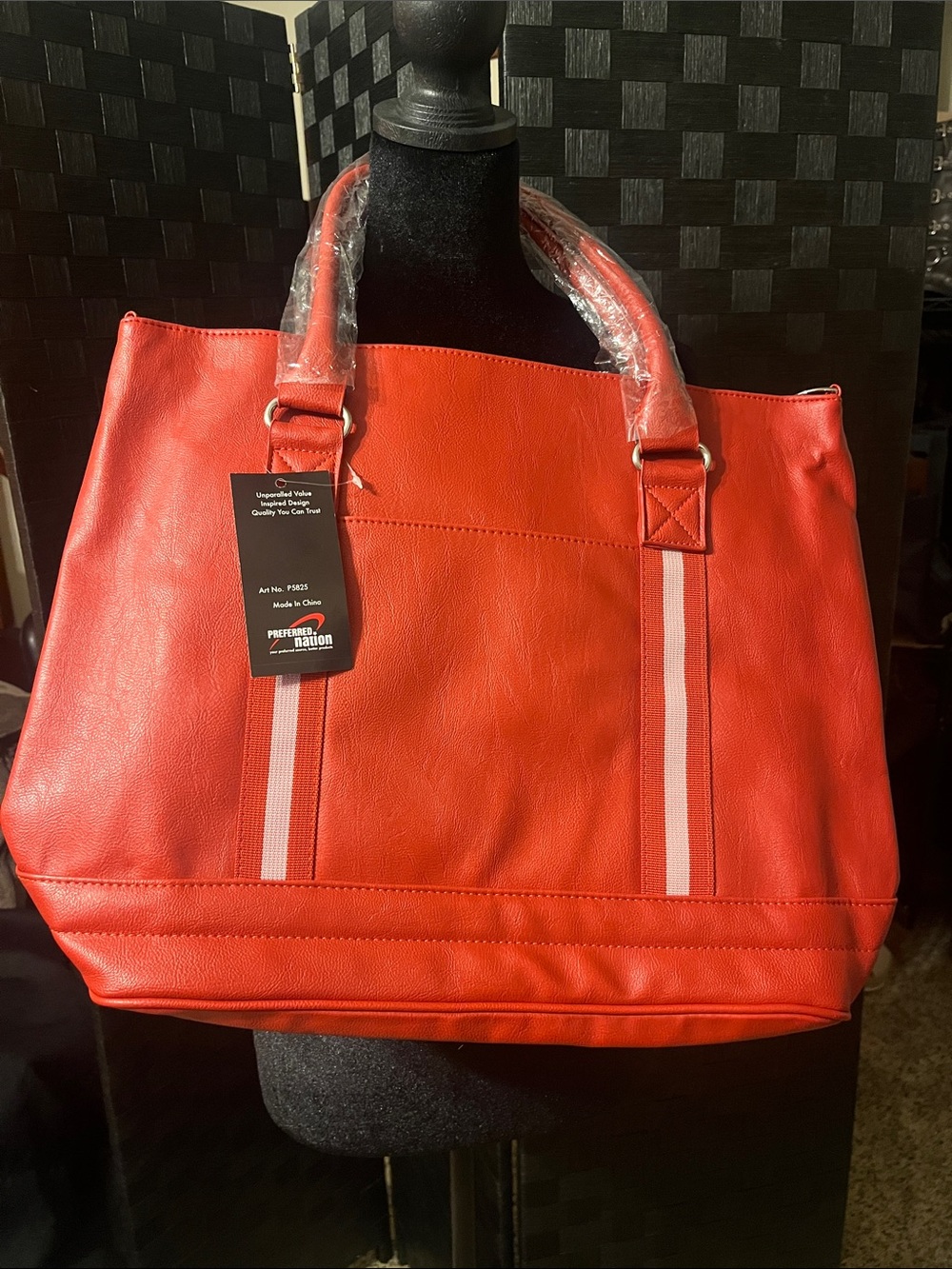 Classic Red Tote with Contrast Pink Stripe